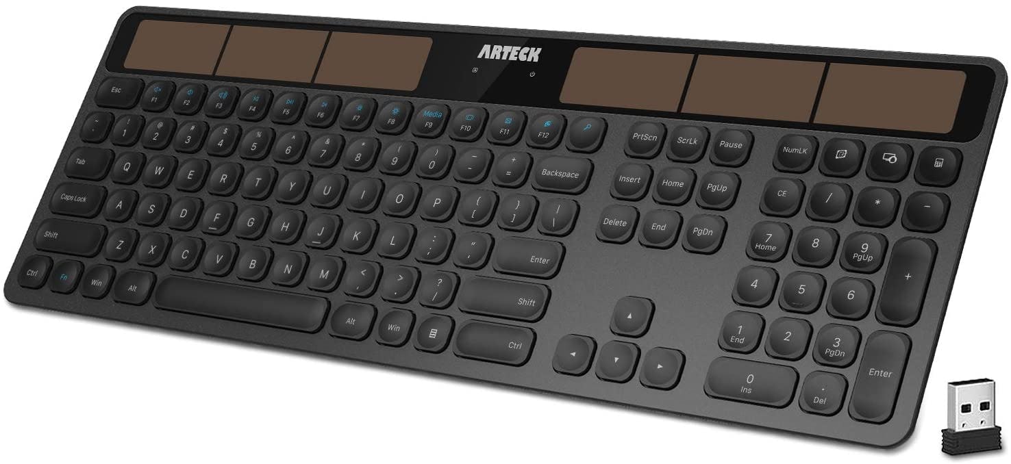 Arteck Wireless Full Size Solar Recharging Keyboard