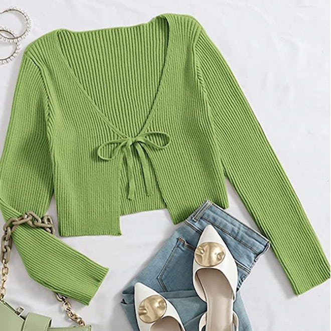 Floerns Tie Front Cropped Cardigan