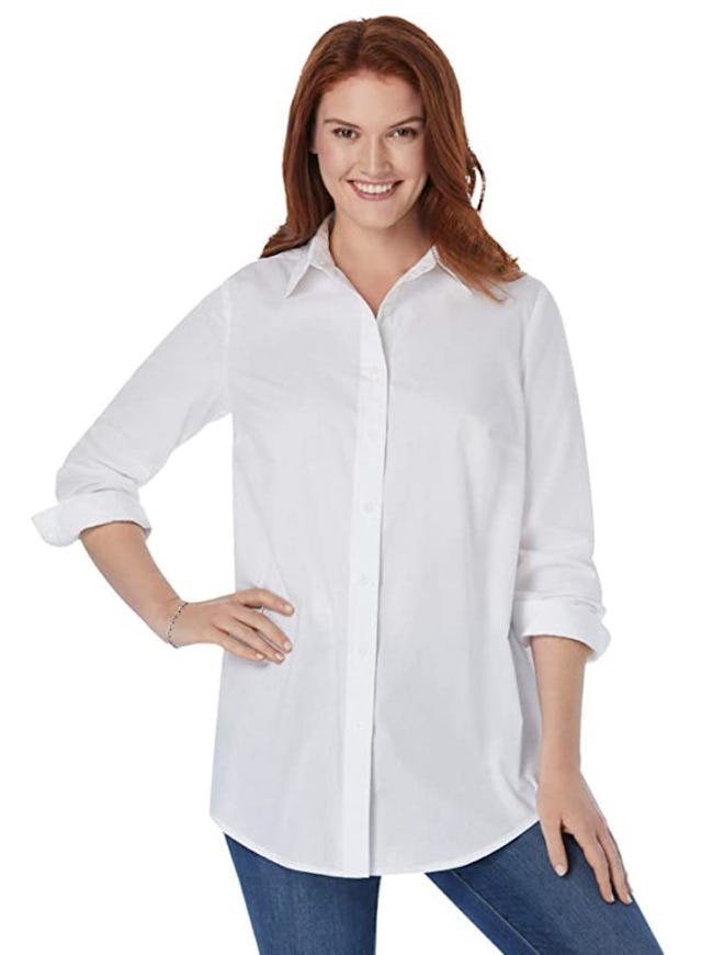 Woman Within Plus Size Long-Sleeve Button Down Shirt