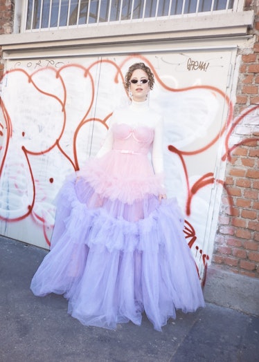 A person wearing a lilac tulle skirt at Milan Fashion Week