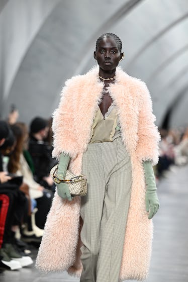A model walks the runway at the Fendi fashion show during the Milan Fashion Week Fall/Winter 2022/20...