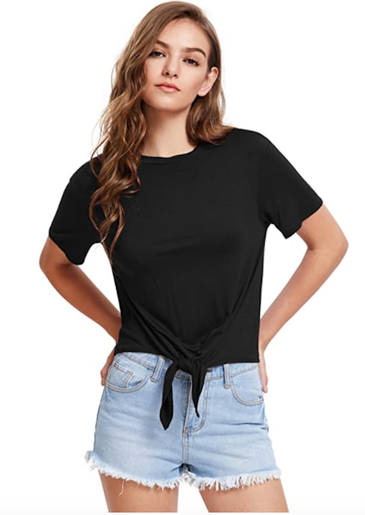 Romwe Short Sleeve Tie Front T-Shirt