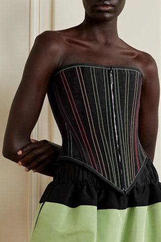Christopher John Rogers Embroidered Moire Bustier Top