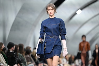 A model walks the runway at the Fendi fashion show during the Milan Fashion Week Fall/Winter 2022/20...