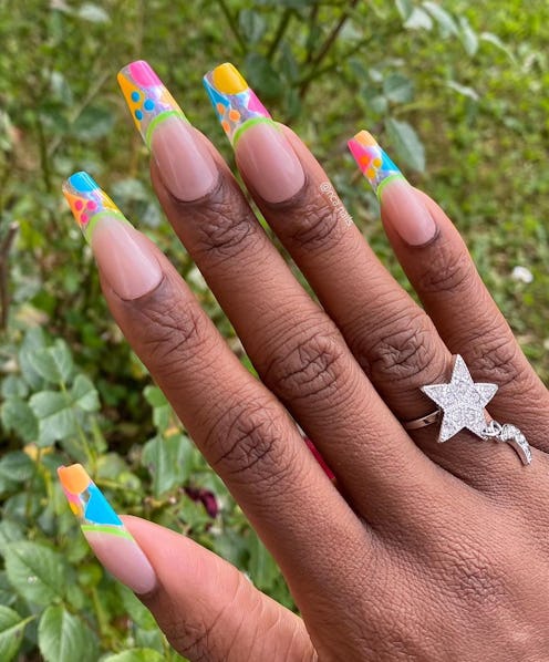 Lava lamp nails french tips in rainbow colors