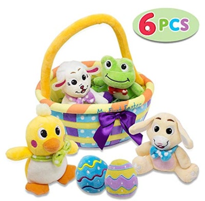 This premade Easter basket from Walmart includes plush baby toys.
