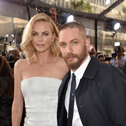 Charlize Theron and Tom Hardy promoting 'Mad Max: Fury Road'