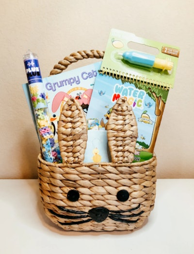 This premade Easter basket for preschoolers is filled with fun treats.