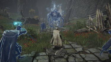 A character running away from spectres in Elden Ring