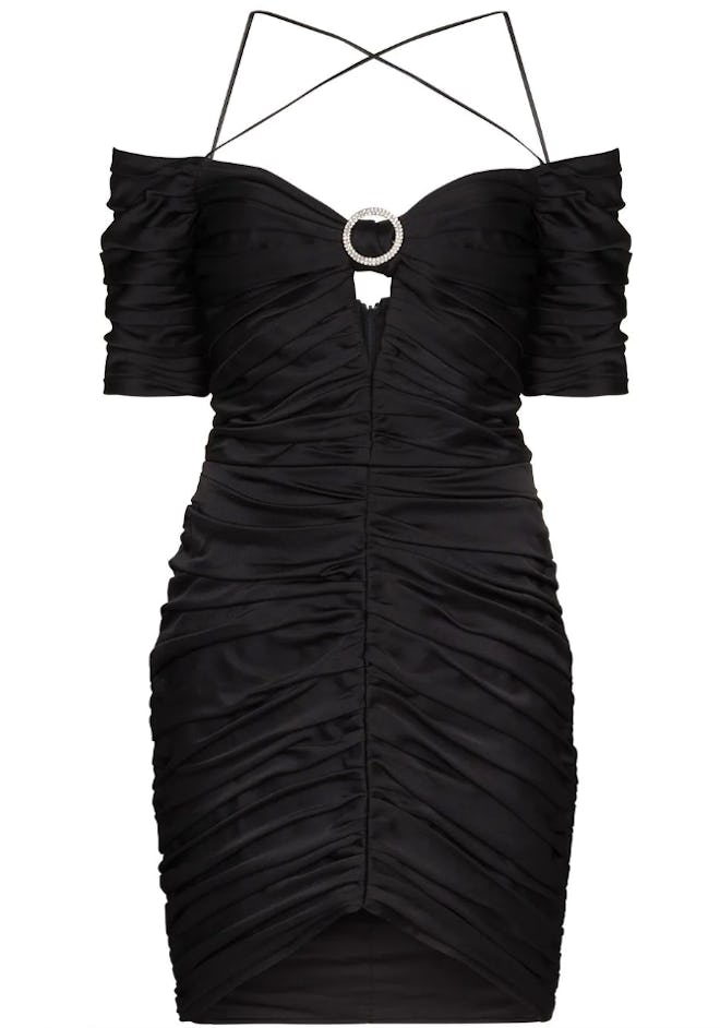 RASARIO's Off-Shoulder Ruched Mini Dress is identical to Princess Diana's revenge dress. 