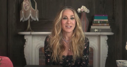 Sarah Jessica Parker wearing a floral Reformation dress.