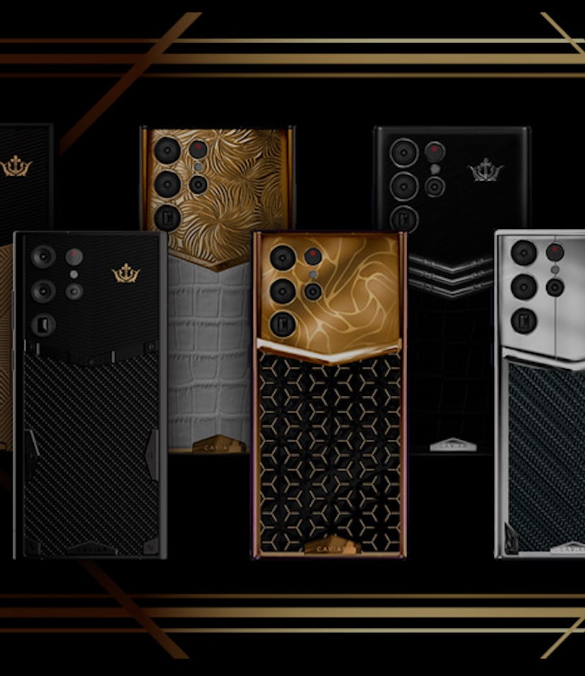 Caviar's lineup of six custom luxury Galaxy S22s.