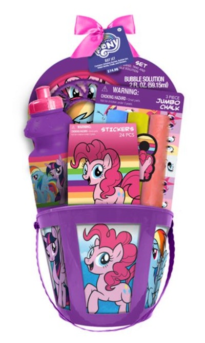 This premade 'My Little Pony' Easter basket is filled with fun toys.