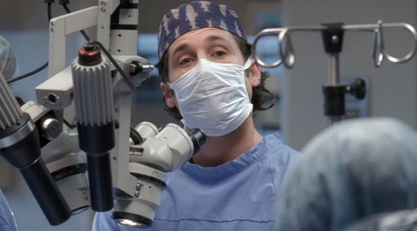 Derek's scrub cap is different in the first episode of 'Grey's Anatomy.' Screenshot via 'Grey's Anat...