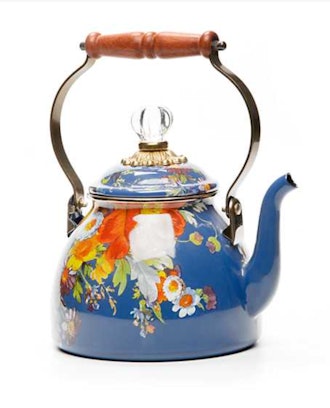 'Bridgerton'-inspired Flower Market blue tea kettle by MacKenzie-Childs.