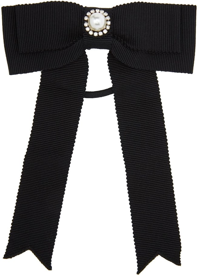 Black Crystal Bow Hair Tie