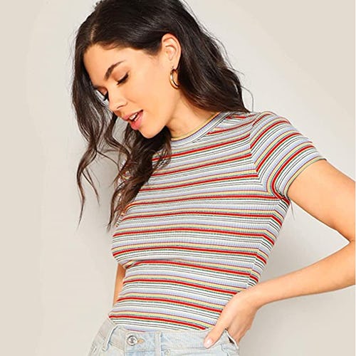 Milumia Striped Rib-Knit Tee