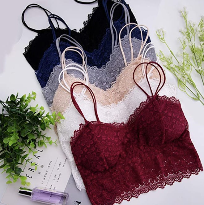 Duufin Lace Bralettes with Straps and Removable Pads (6-Pack)