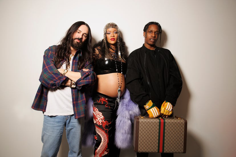 Alessandro Michele, Rihanna, and A$AP Rocky at Gucci's Fall 2022 "Exquisite" runway show during Mila...