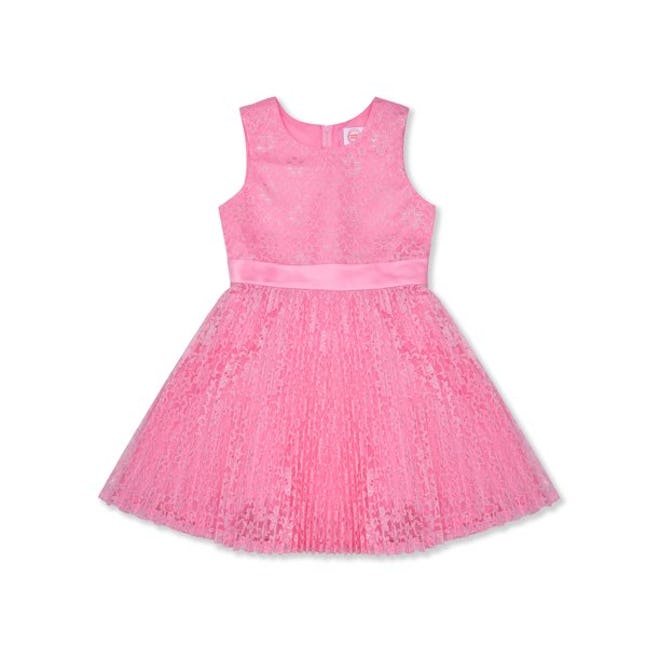 Girls Sleeveless Pleated Lace Dress