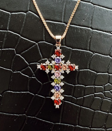 COCO ARI's Chloe Multicolor Cross Necklace. 