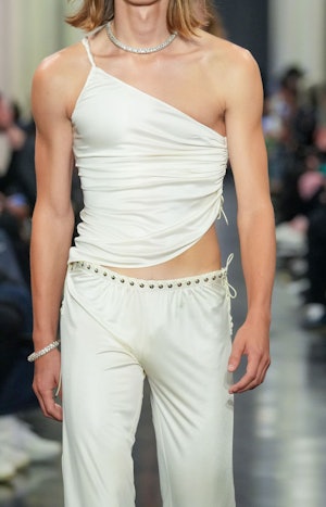 model wearing sexy clothing from ludovic de saint sernin in spring summer 2022 show