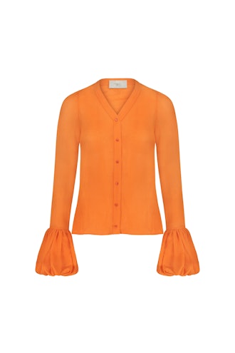 Fe Noel's marigold cardigan is perfect for March's transitional weather.