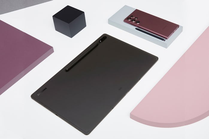 Samsung's Galaxy Tab S8 next to a Galaxy S22.