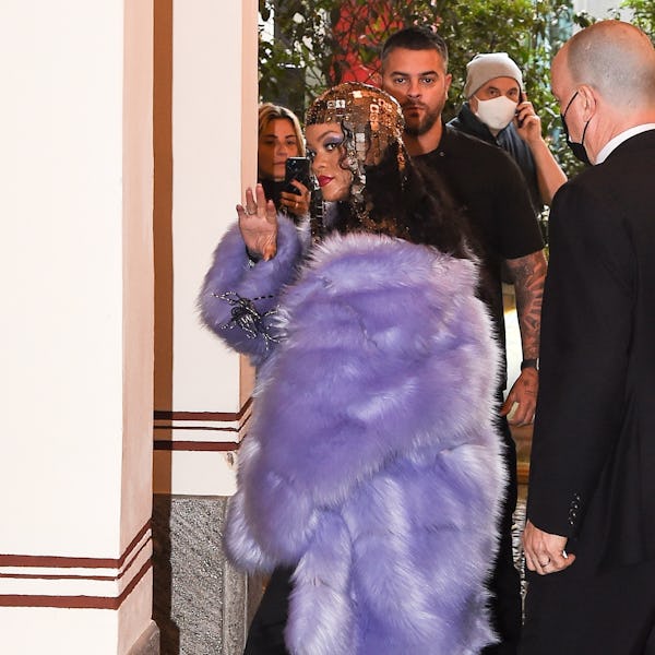 Rihanna's Gucci outfit at Milan Fashion Week Fall/Winter 2022.
