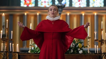 Villanelle wearing bright red vestments in the Killing Eve season 4 premiere