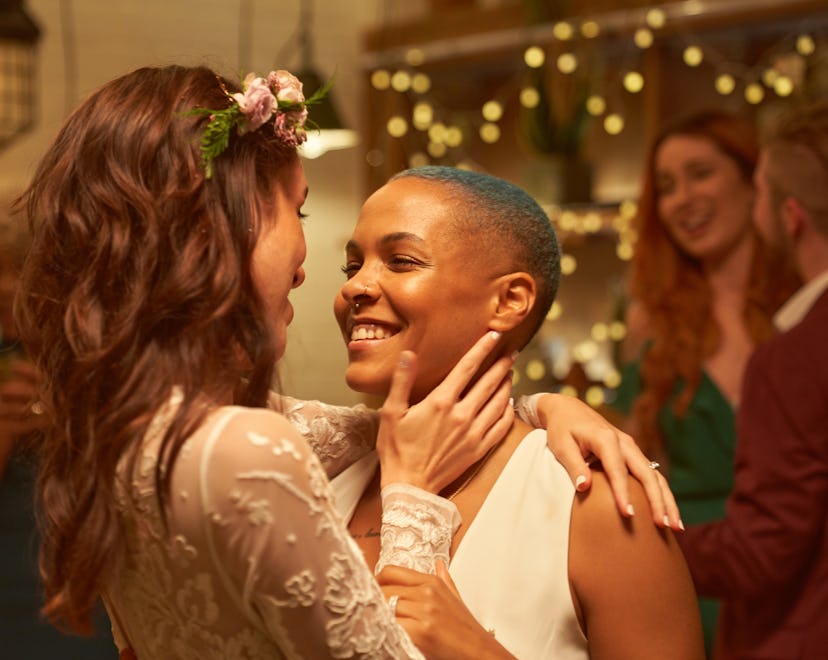 happy gay couple on their wedding day