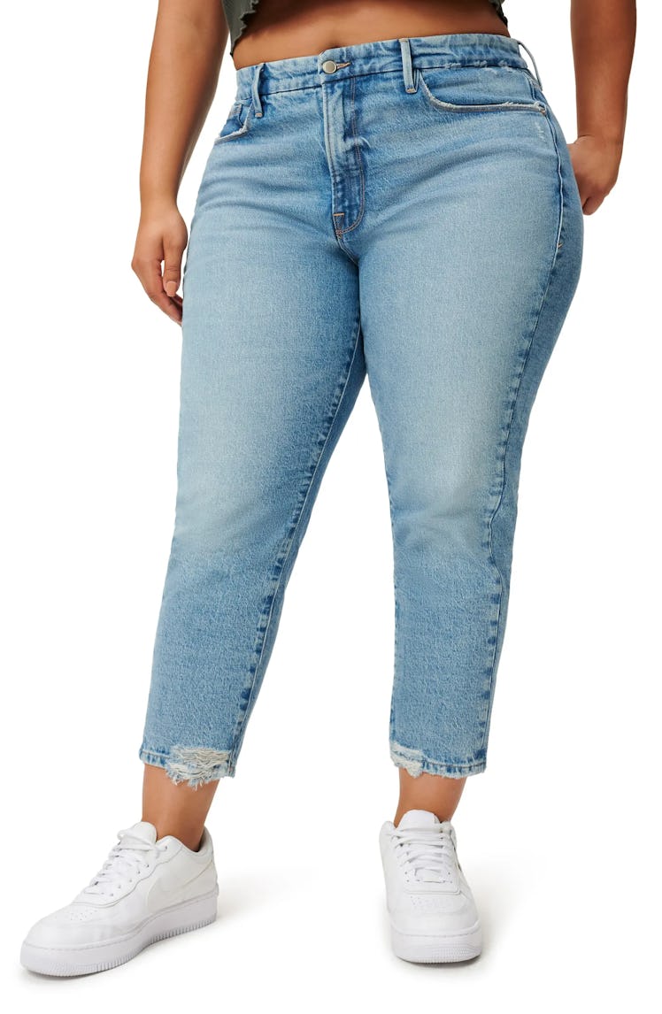 Good American's Good Girlfriend High Waist Broke Jeans.
