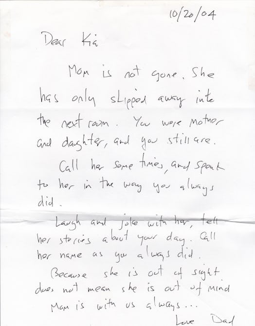 A written letter for Kia from her dad