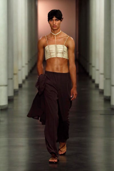 model wearing sexy clothing from ludovic de saint sernin spring summer 2022 show