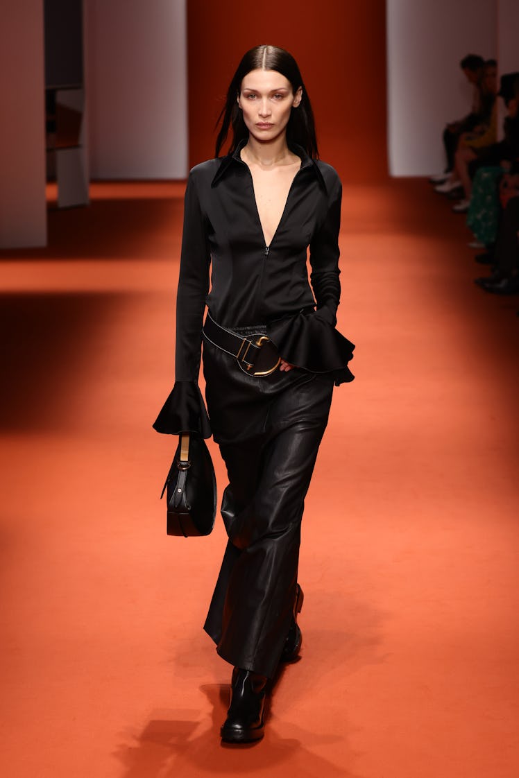 Bella Hadid walks the runway at the Tod's fashion show during the Milan Fashion Week Fall/Winter 202...