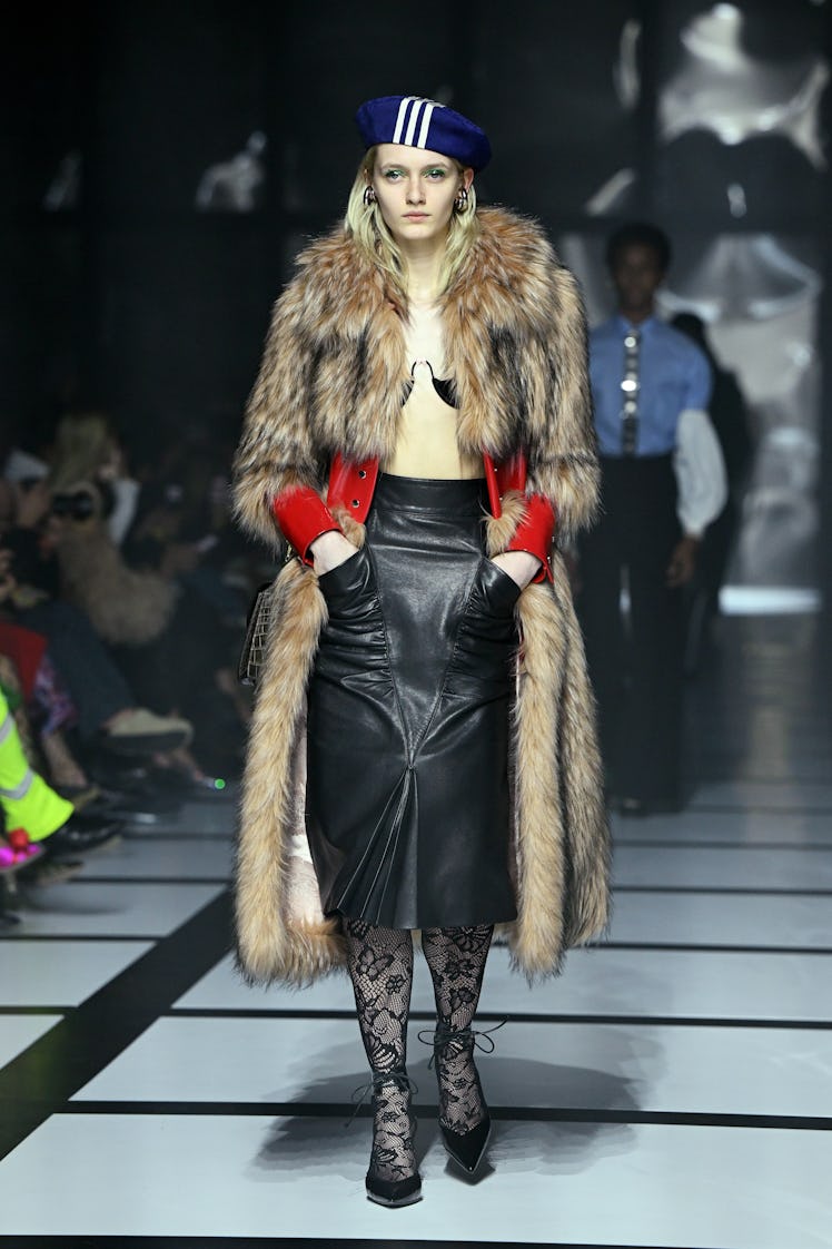  A model walks the runway at the Gucci show during Milan Fashion Week Fall/Winter 2022/23 on Februar...