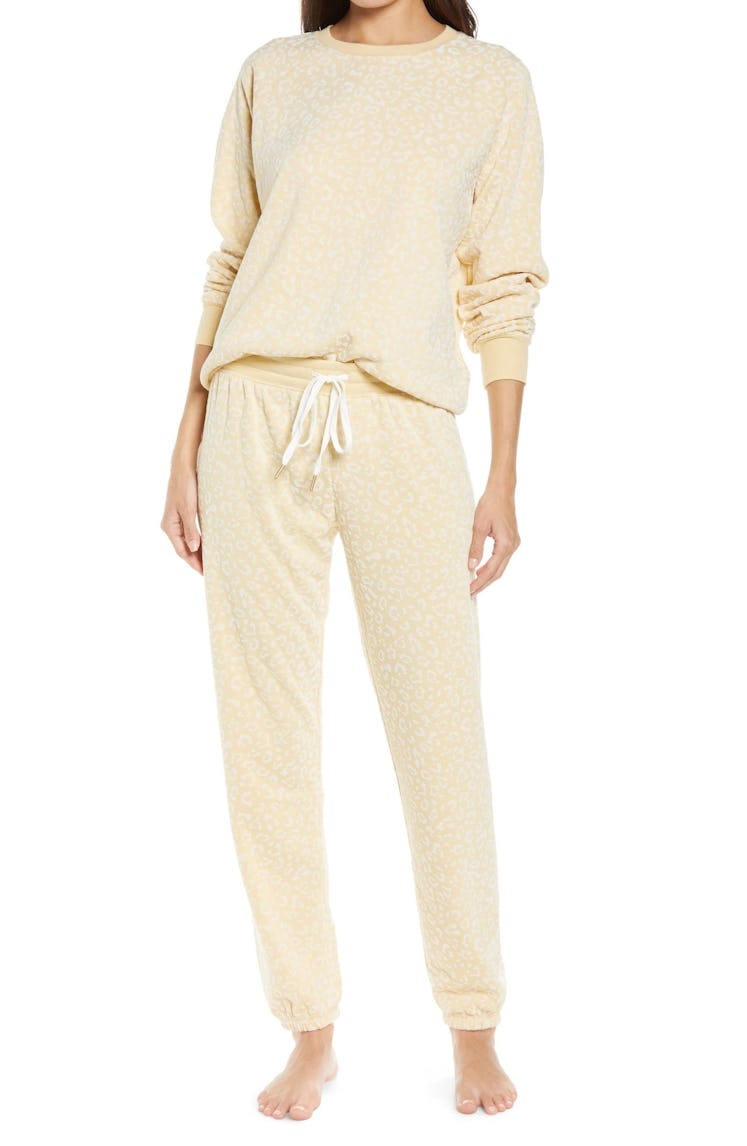 maternity wardrobe fleece print yellow pajamas
