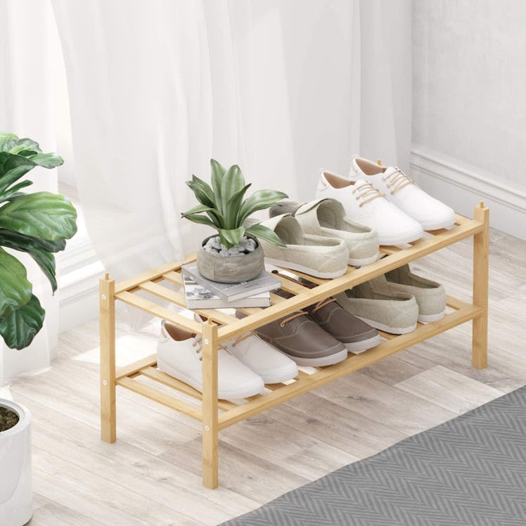 BAMEOS 2-Tier Bamboo Shoe Rack