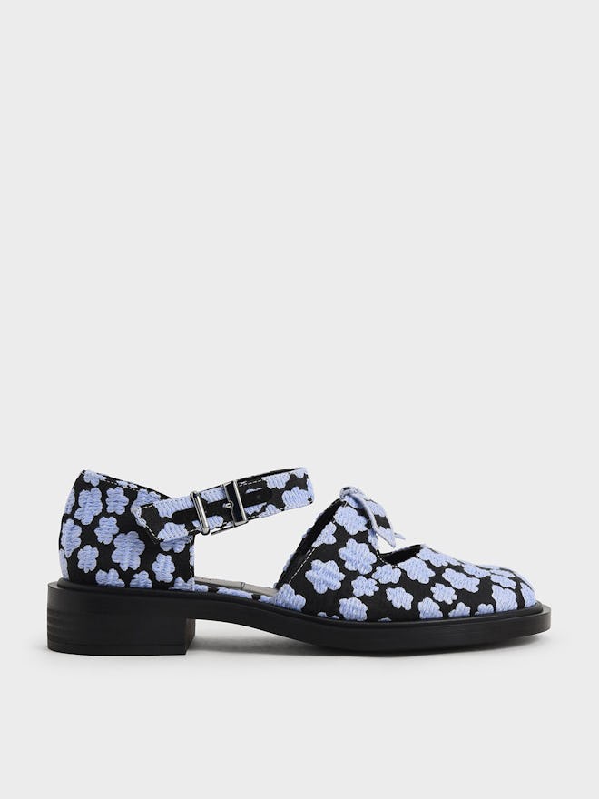 Charles & Keith Rumi Printed Jacquard Bow-Tie Mary Jane Flats 