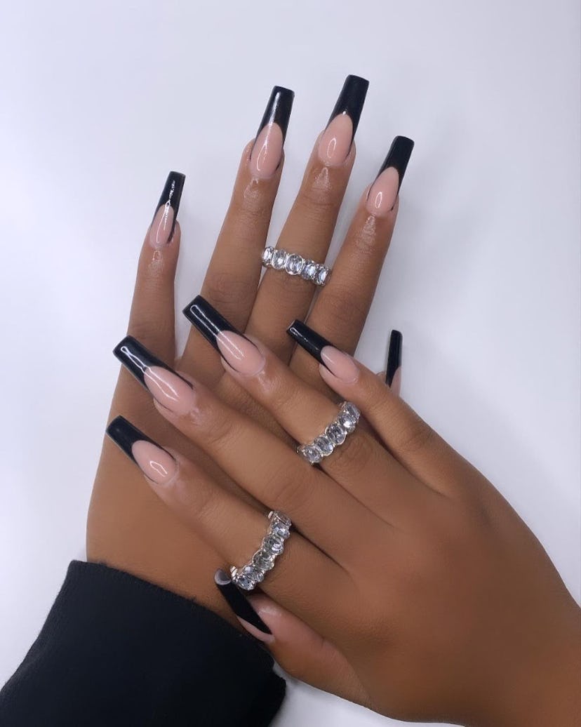 Edgy Black French Nails for Spring