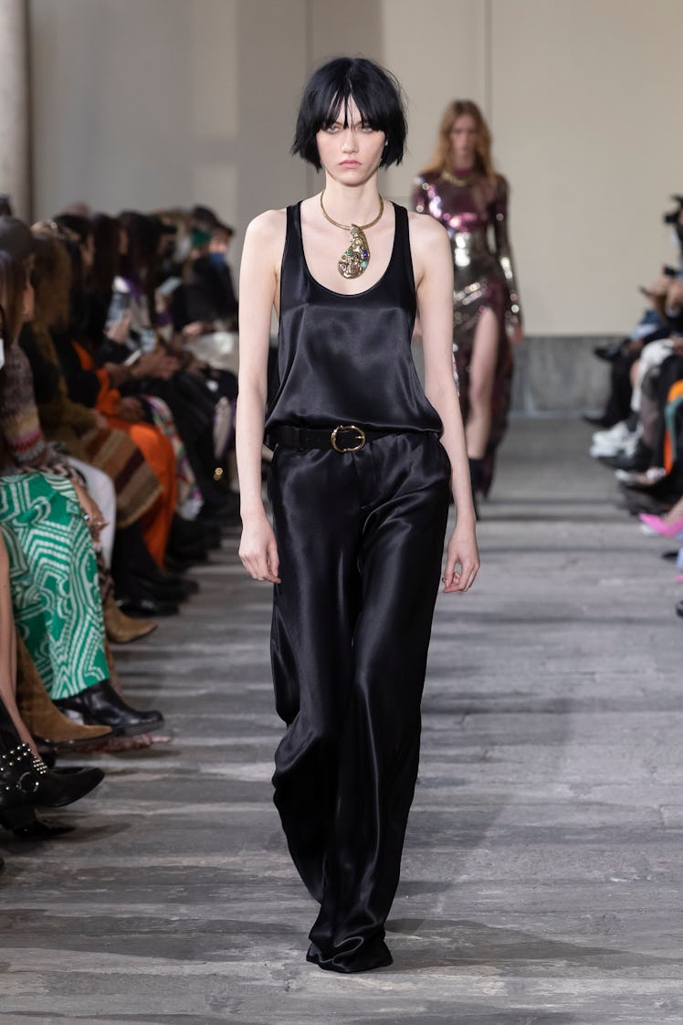 A model walks the Etro runway during Milan fashion week fall 2022