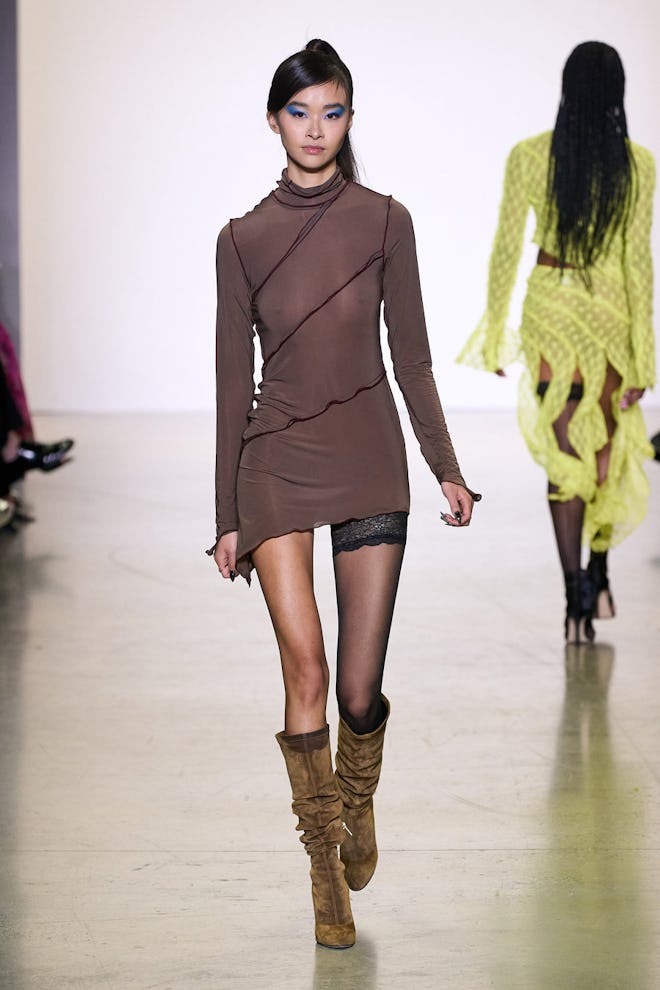 Sheer dress trend: Kim Shui Stretch Brown Open Seam Long Sleeve Dress