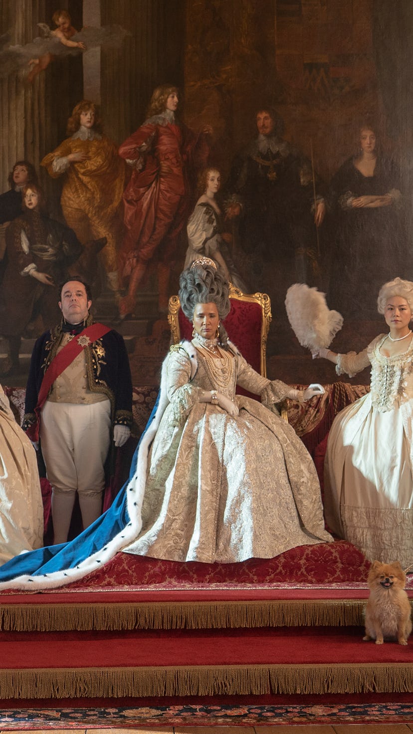Golda Rosheuvel as Queen Charlotte and her court in Bridgerton