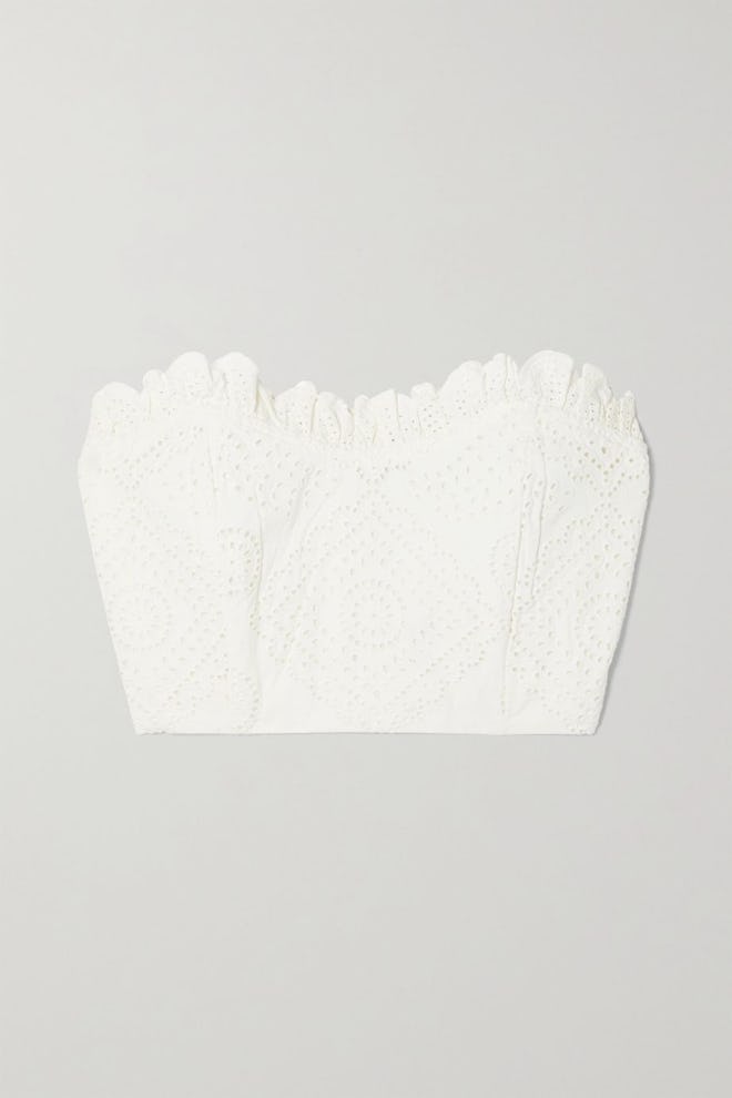 Sea Vienne Strapless Cropped Ruffled Broderie Anglaise Cotton-Voile Bustier Top