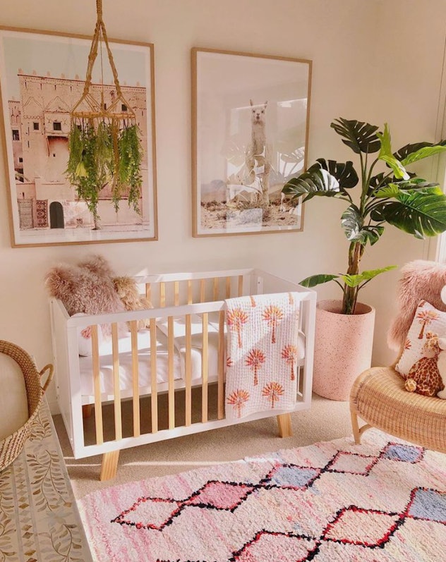 Baby girl nursery ideas, pink with plants