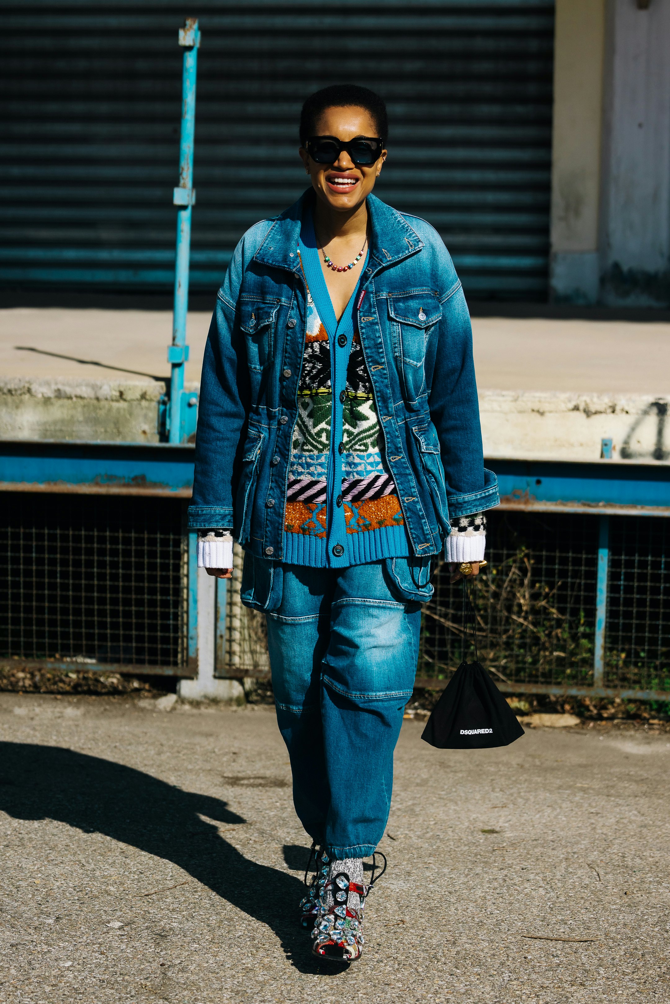 Embroidered Black Denim Jacket with Faux Fur - DC Milan Menswear Milan Italy