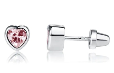 Silver Heart Earrings are the best hypoallergenic baby earrings with safety backs