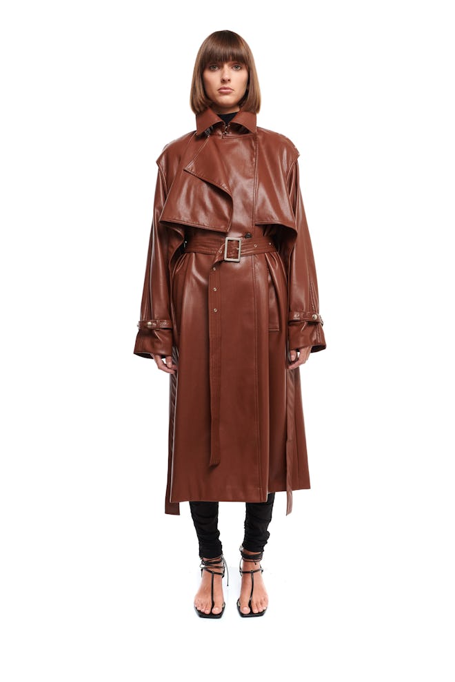 BOYAROVSKAYA brown leather trench coat.