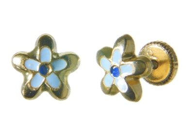 Blue Flower Earrings are the best hypoallergenic baby earrings with safety backs