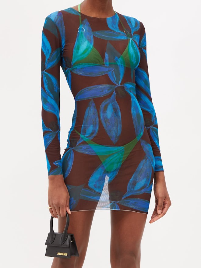 Sheer dress trend: Louisa Ballou Orchid-print mesh mini dress